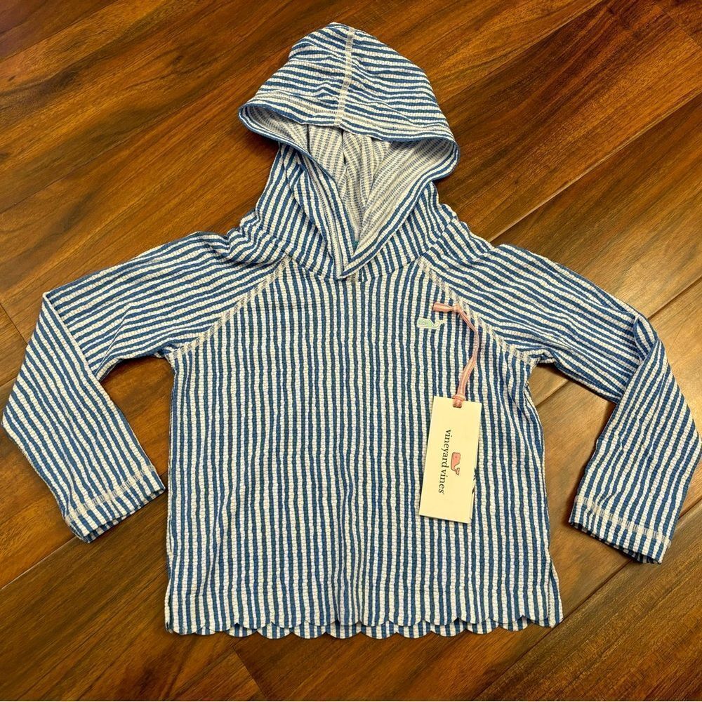 Vineyard Vines blue/white stripe hooded rashguard NWT